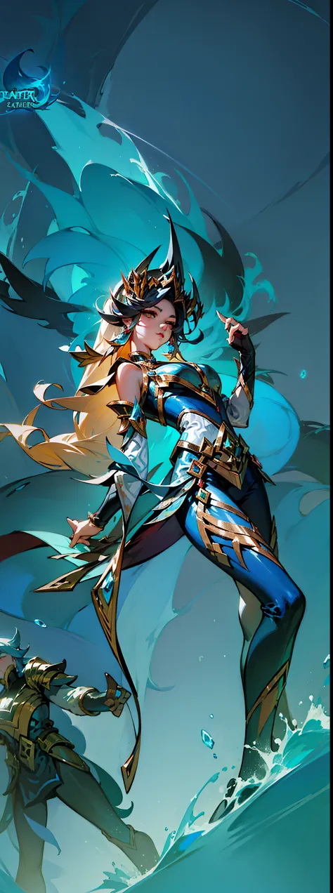 a female character, Queen of the Sea Mu Yanling, character splash art, League of Legends style, League of Legends art style, wil...