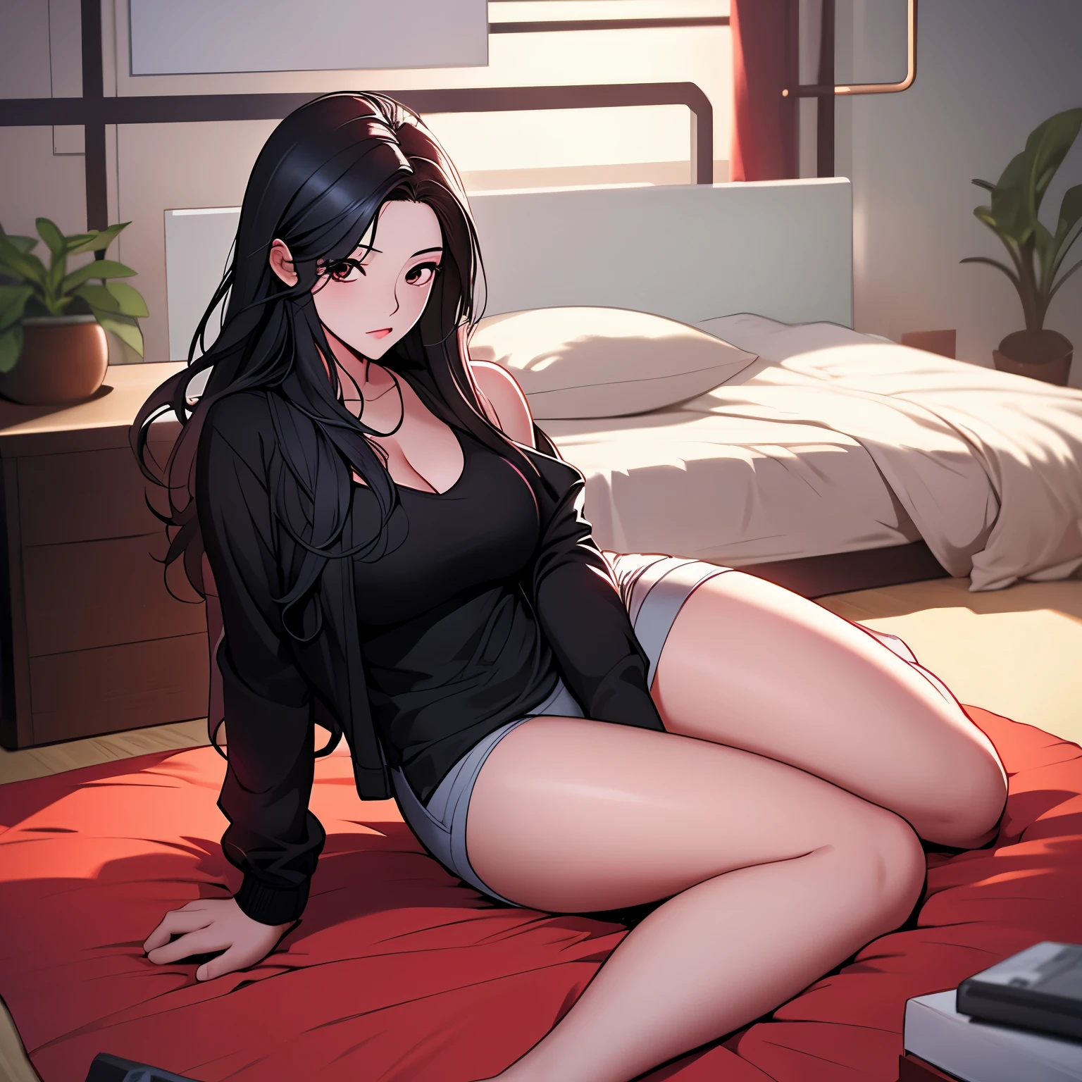 Anime girl sitting on a bed with a remote control - SeaArt AI