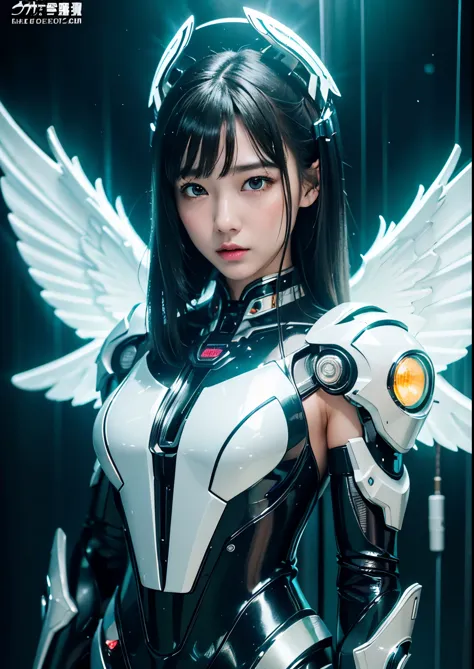 highest quality、masterpiece、ultra high resolution、(lifelike:1.4)、original photo、Robot Angel Battle、large wings made of metal、Whi...
