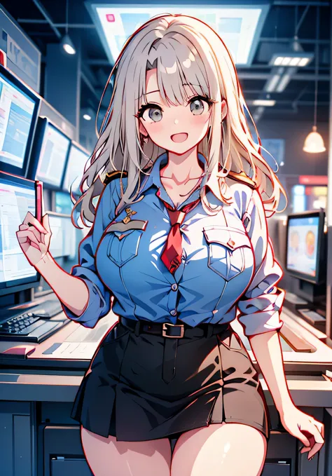 Erotic Anime Illustration、best image quality、Plump gal police officer patrolling the game center、chloe von einzbern、perfectly pr...