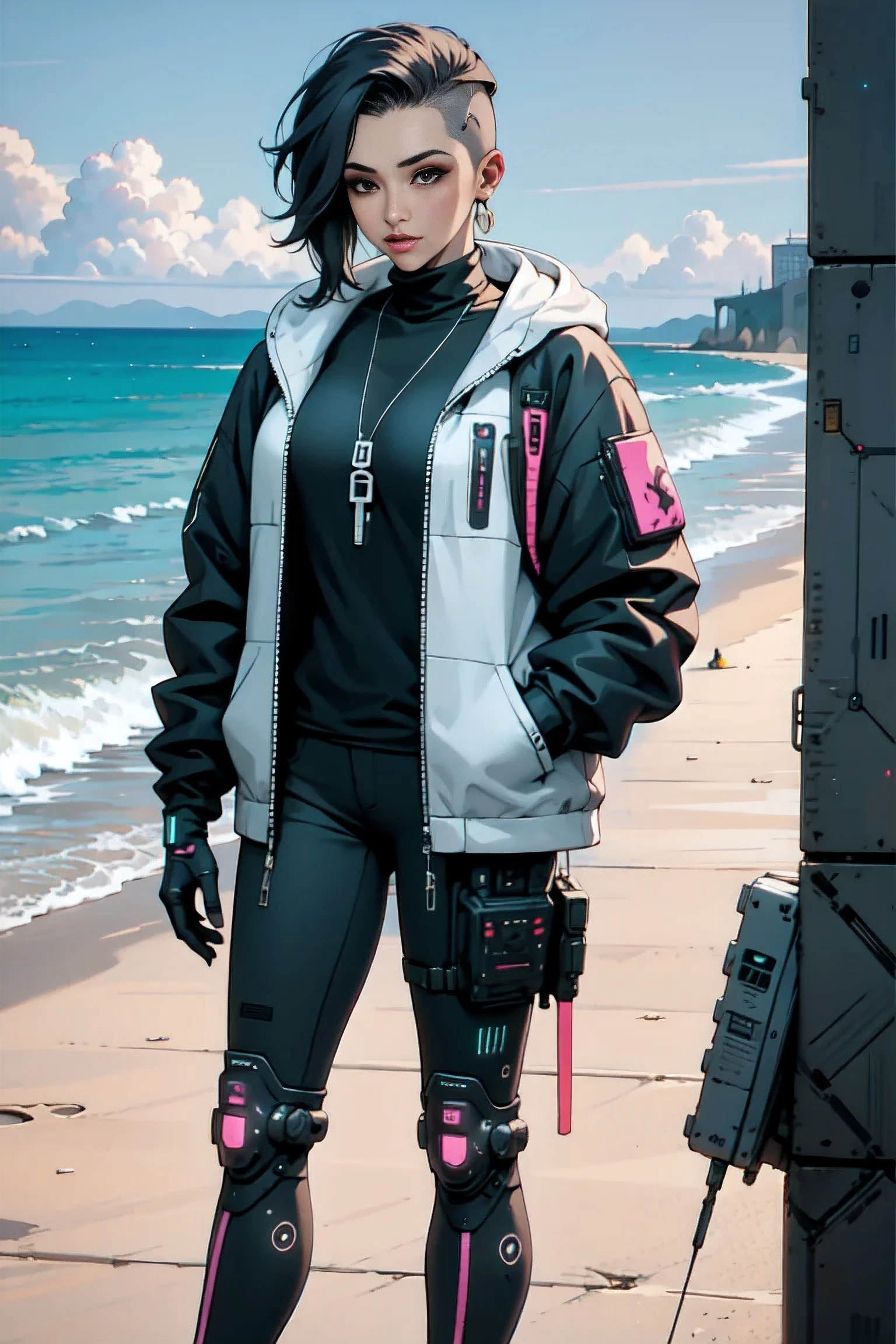 Handsome tomboy, cyberpunk ,beach