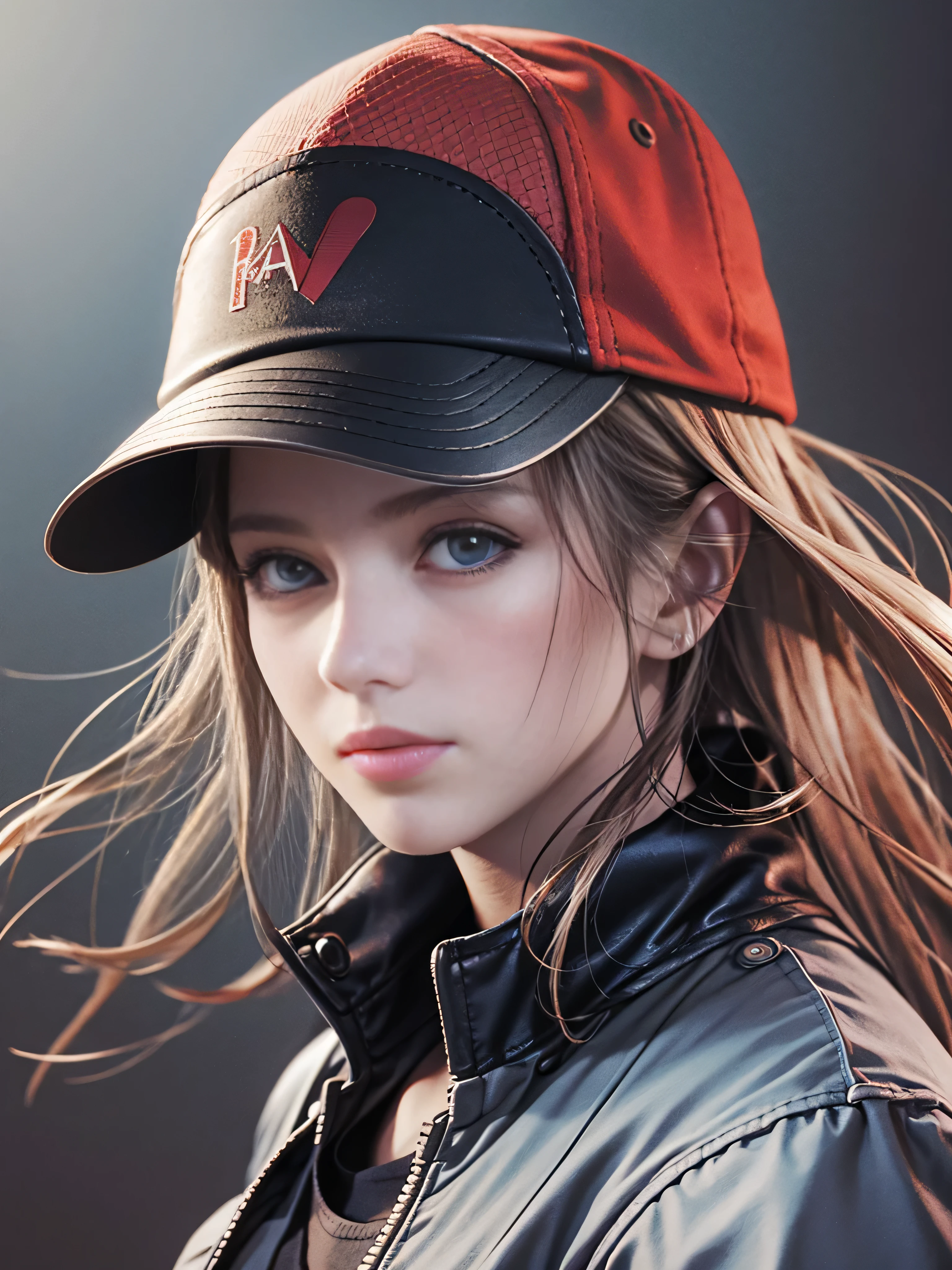 (((RAW image quality:1.4))), 1 girl, terry bogard girl, blonde hair, ponytail, blue eyes, baseball cap, focus of the eye, (highest quality), (masterpiece:1.2), (realistic), (Super detailed), (fine eyes:1.2), (detailed face:1.2), (realism:1.2), (super high quality), (Complex), (85mm), particles of light, lit, (very detailed:1.2), (Gradation), colorful, software, dawn, alone