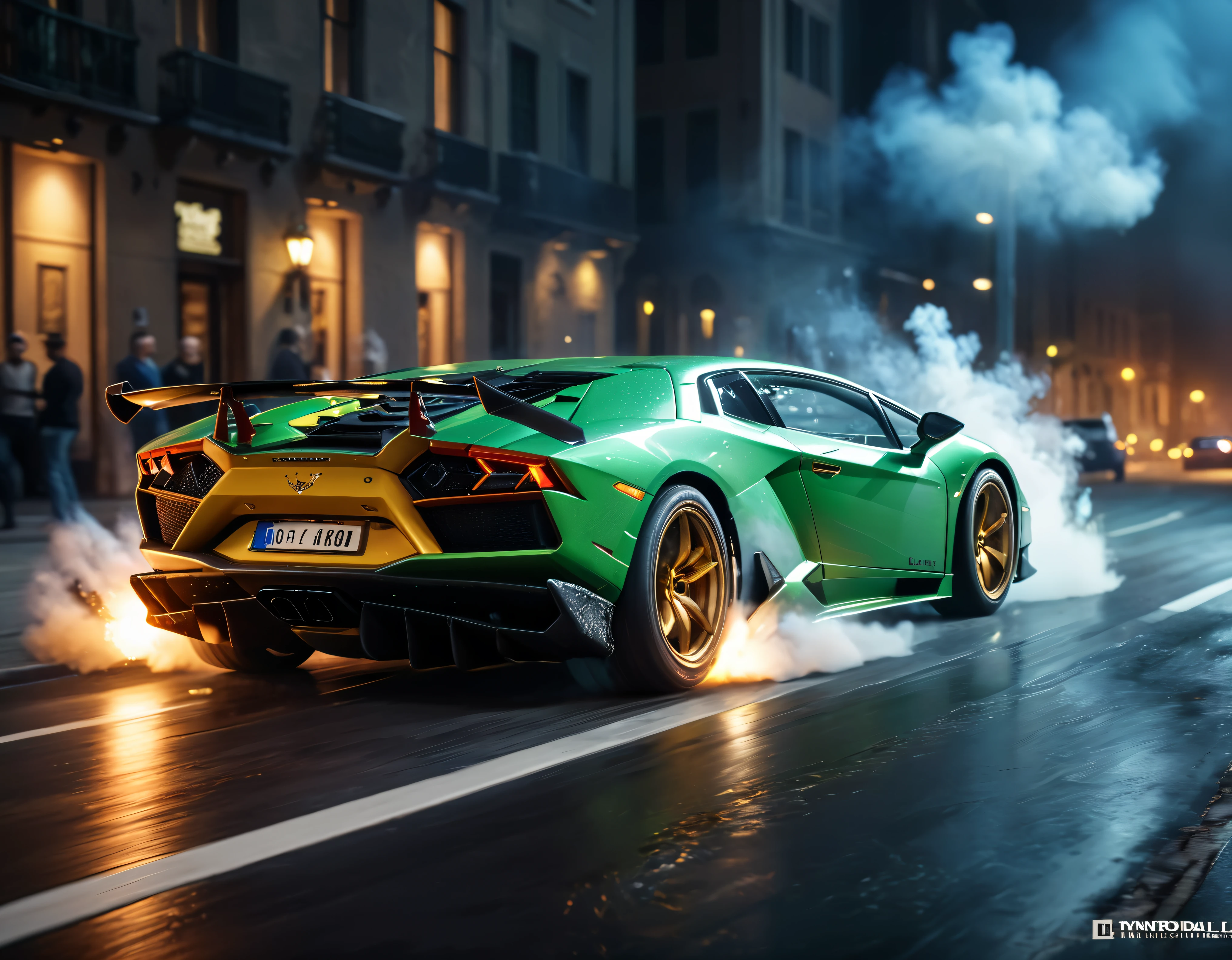 ((Masterpiece in maximum 16K resolution):1.6),((soft_color_photograpy:)1.5), ((Ultra-Detailed):1.4),((Movie-like still images and dynamic angles):1.3), ((motion blur):1.1) | (Cinematic photo of a speeding Lamborghini race car), (street race), (cinematic lens), ((tyndall effect):1.1), (Street light), (smoke), (super car), (Night at City Street), (sense of speed), (shimmer), (visual experience), (Realism), (Realistic), award-winning graphics, dark shot, film grain, extremely detailed, Digital Art, rtx, Unreal Engine, scene concept anti glare effect, All captured with sharp focus.

Rendered in ultra-high definition with UHD and retina quality, this masterpiece ensures anatomical correctness and textured skin with super detail. With a focus on high quality and accuracy, this award-winning portrayal captures every nuance in stunning 16k resolution, immersing viewers in its lifelike depiction. Avoid extreme angles or exaggerated expressions to maintain realism.