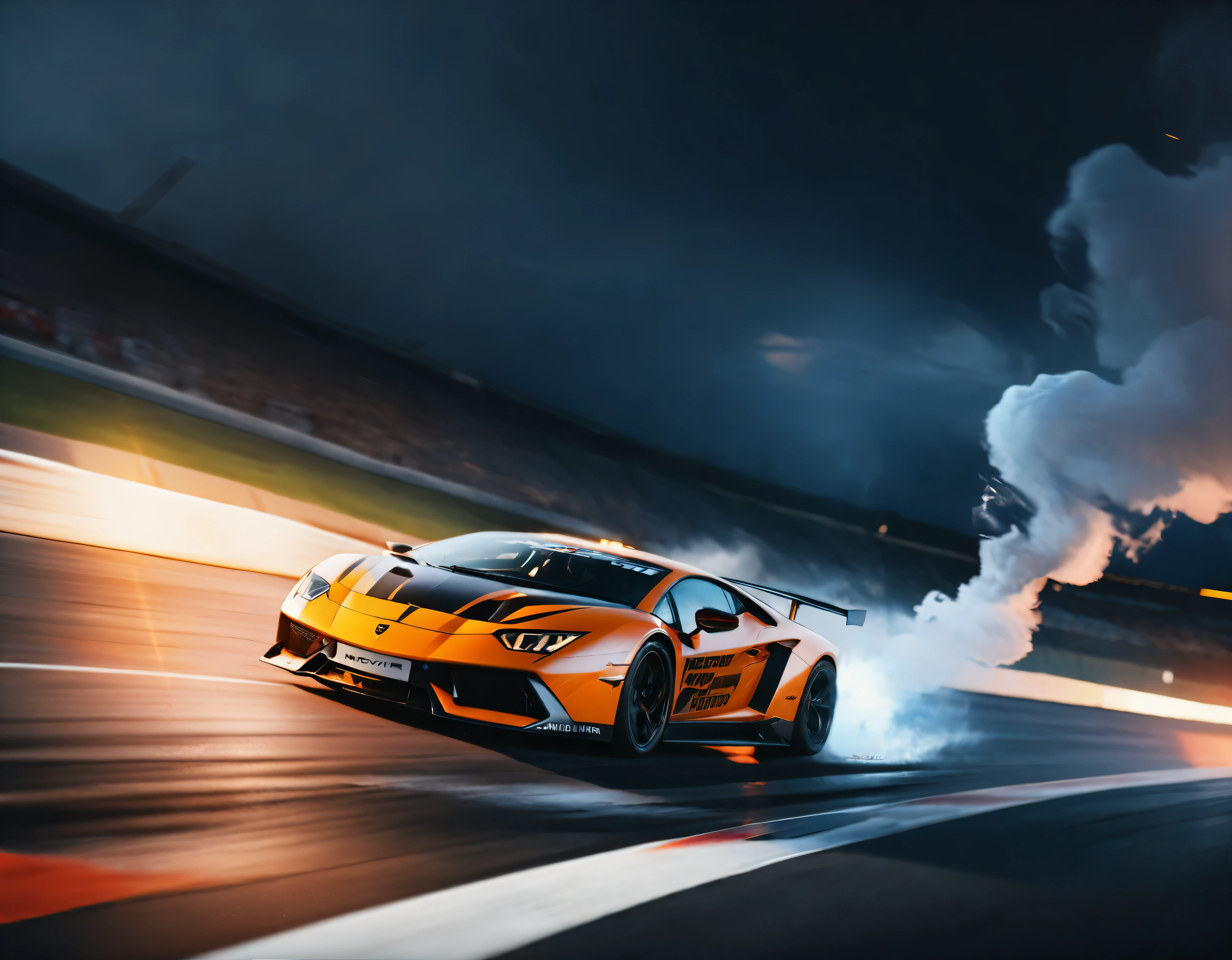 ((Masterpiece in maximum 16K resolution):1.6),((soft_color_photograpy:)1.5), ((Ultra-Detailed):1.4),((Movie-like still images and dynamic angles):1.3), ((motion blur):1.1) | (Cinematic photo of a speeding Lamborghini race car), (street race), (cinematic lens), ((tyndall effect):1.1), (Street light), (smoke), (super car), (Night at City Street), (sense of speed), (shimmer), (visual experience), (Realism), (Realistic), award-winning graphics, dark shot, film grain, extremely detailed, Digital Art, rtx, Unreal Engine, scene concept anti glare effect, All captured with sharp focus.

Rendered in ultra-high definition with UHD and retina quality, this masterpiece ensures anatomical correctness and textured skin with super detail. With a focus on high quality and accuracy, this award-winning portrayal captures every nuance in stunning 16k resolution, immersing viewers in its lifelike depiction. Avoid extreme angles or exaggerated expressions to maintain realism.