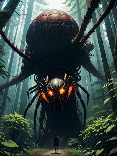Giant spider in a terrifying forest