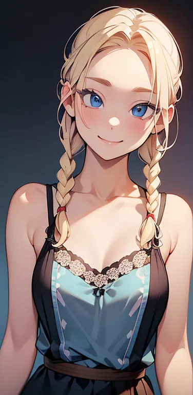 realistic、1house wife、blonde hair、braid、blue eyes、(eye focus:1.3,face focus,upper body),(gradient eyes:1.3),(camisole　sexy　panti...