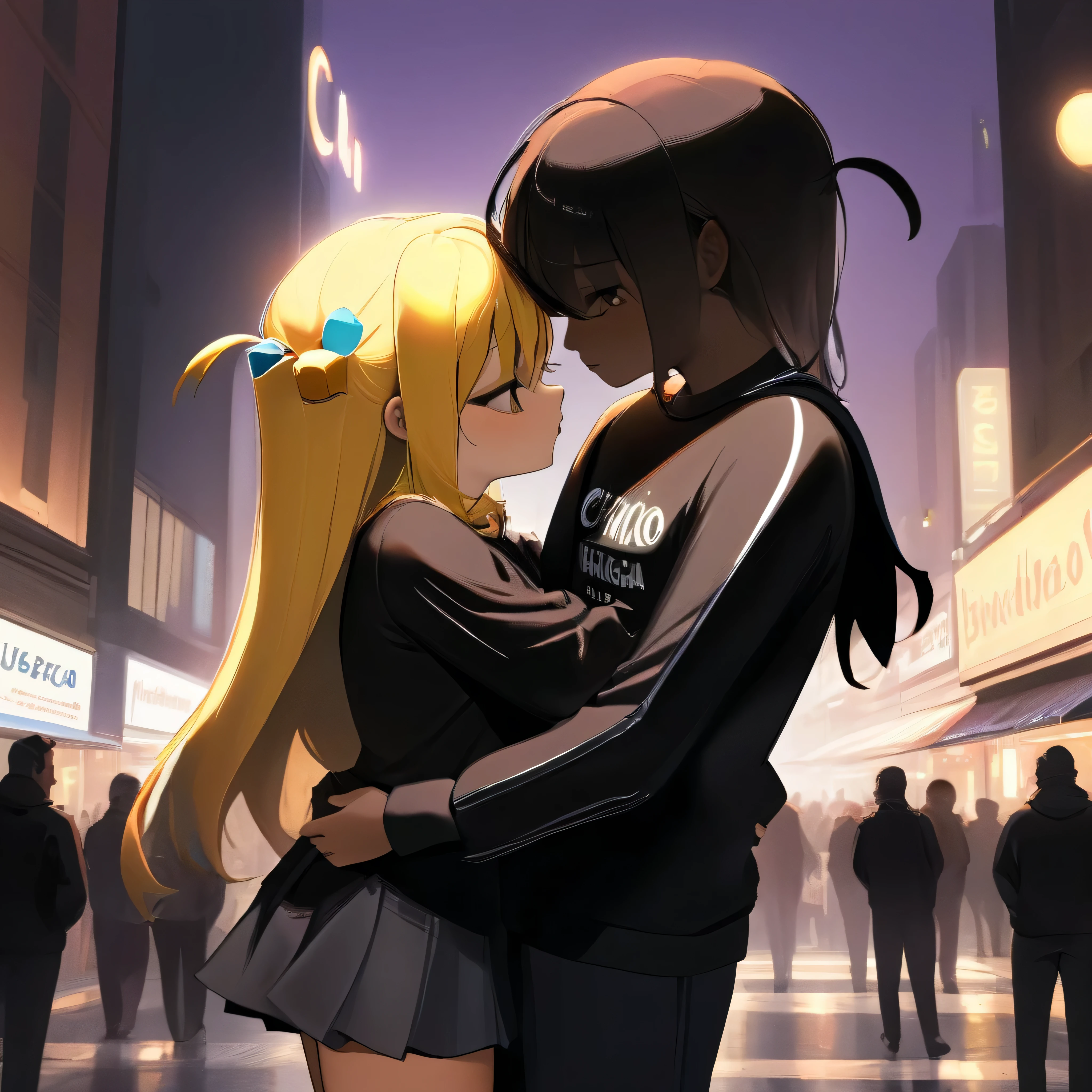 Anime couple kissing in the city at night - SeaArt AI