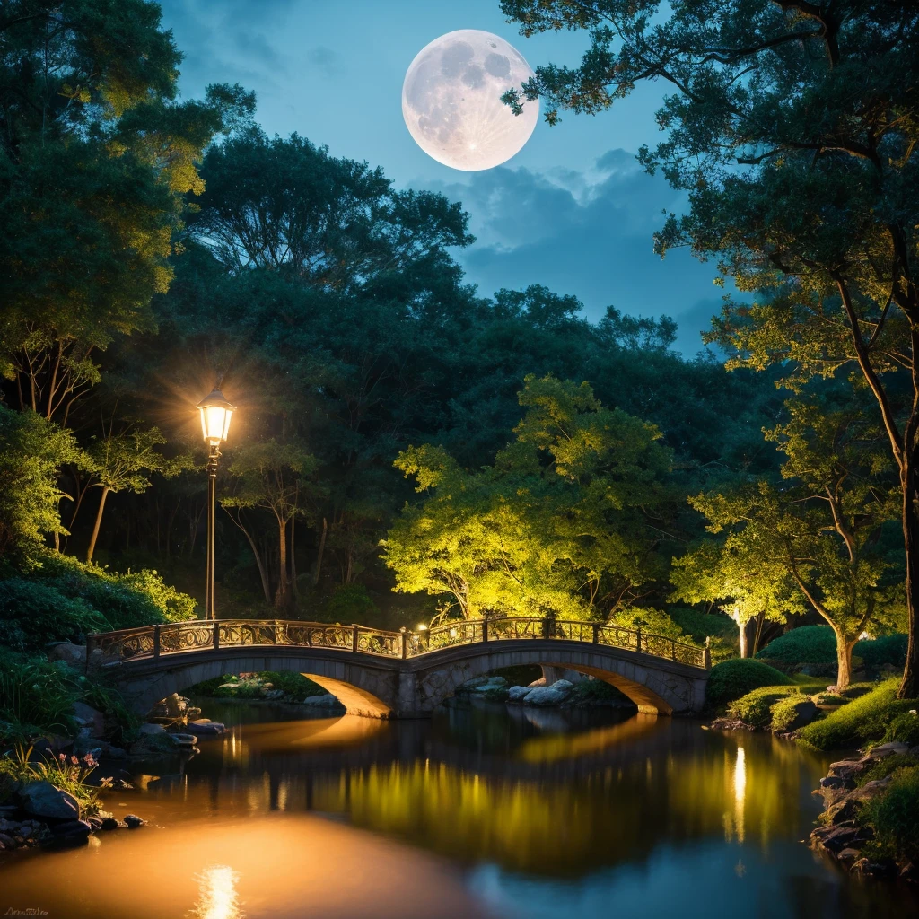 Uma linda garota em um jardim iluminado pela lua, de pé graciosamente em uma ponte delicada com raios de luar. Os olhos dela, hipnotizante e luminoso, refletir o brilho suave da lua. Os lábios dela, ternamente curvado com um sorriso sedutor, adicione um toque encantador ao rosto dela. Seus longos cílios tremulam suavemente com cada movimento delicado. A obra de arte é criada usando uma combinação de técnicas de ilustração e pintura a óleo, reunindo a beleza etérea da cena. O luar lança um suave, brilho onírico sobre a paisagem circundante, aumentando a sensação de tranquilidade e mistério. O jardim em si é meticulosamente detalhado, com flores exóticas desabrochando em tons vibrantes. Existem pequenos lagos com flores de lótus, suas folhas flutuando graciosamente na água parada. O cheiro de jasmim permanece no ar, complementando o ambiente encantador. A imagem é da mais alta qualidade, com detalhes requintados exibidos em resolução 4K. Cada pincelada e detalhe intricado são capturados, tornando-o uma verdadeira obra-prima. As cores são vivas e vibrantes, trazendo vida e profundidade à cena. A iluminação é cuidadosamente elaborada, com foco na criação de um ambiente suave, atmosfera iluminada pela lua. Esta obra de arte incorpora um estilo de retrato, capturando a essência da serenidade e da beleza. A paleta de cores é dominada por tons frios, com tons suaves de azul e prata, evocando o ambiente tranquilo de uma noite de luar. Resumindo, este prompt gera uma obra de arte requintada apresentando uma garota em um jardim iluminado pela lua. A obra de arte combina técnicas de ilustração e pintura a óleo para criar uma cena onírica, iluminado pelo brilho suave da lua. O foco está nos olhos e lábios cativantes da garota, bem como o jardim meticulosamente detalhado. A imagem é da mais alta qualidade, com cores vivas e uma paleta de cores serena. Geral, a obra de arte captura a beleza e a tranquilidade de uma noite de luar.