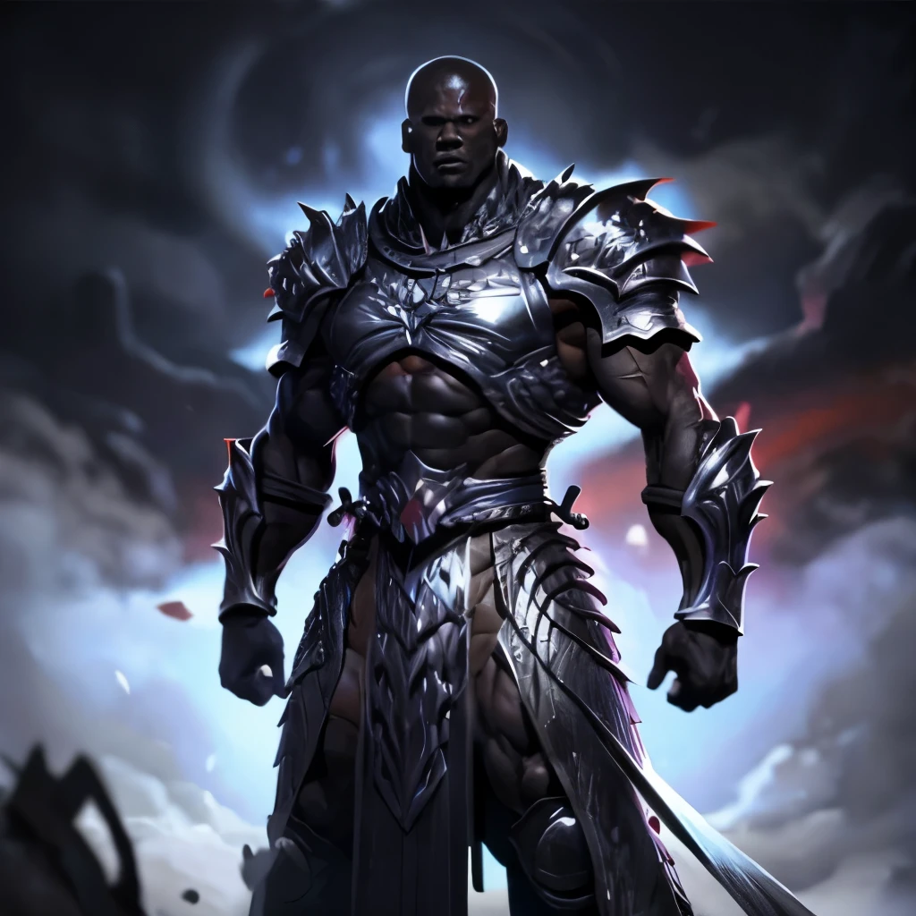 Black man, muscles,  big jaw, evil, armor