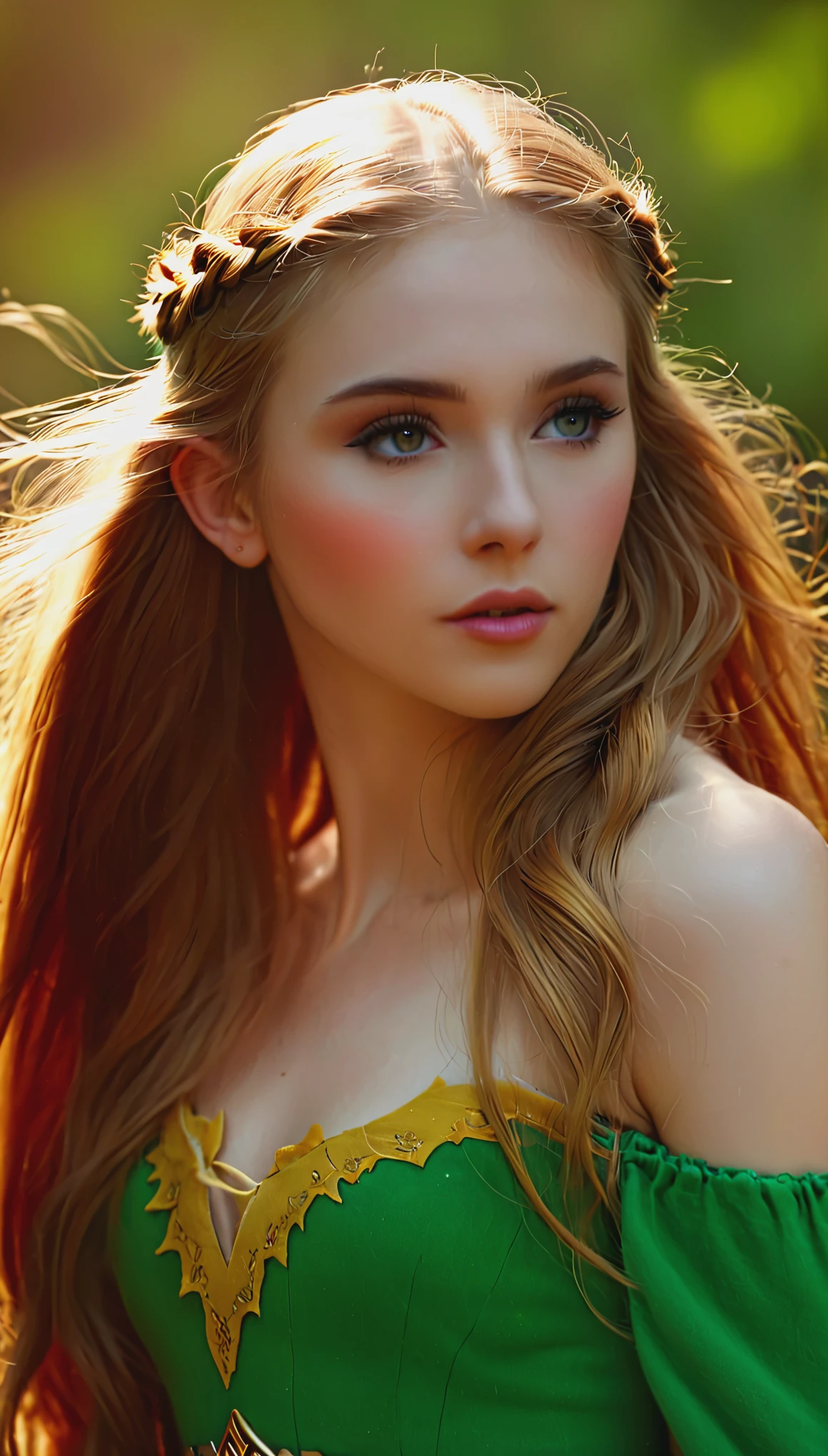 Blonde with long hair, elf 