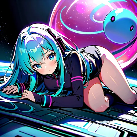 masterpiece，4k，ufo art style，pixiv contest winner element，hatsune miku&#39;scenes，long silver hair，wearing alternating black and...