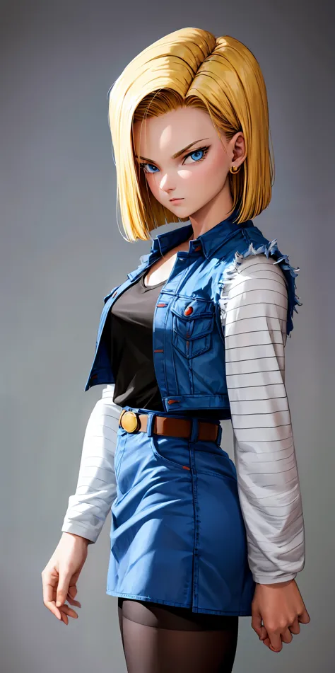 masterpiece:1.2, high quality, best quality, no background, white background, and18, 1girl, android 18, solo, blonde hair, blue ...