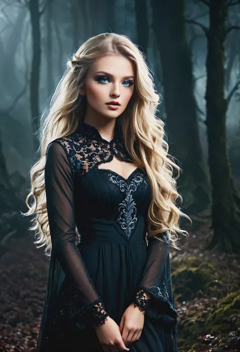 blonde with long hair in dark fantasy