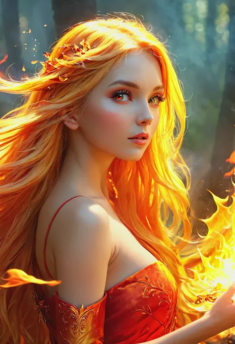 blonde with long hair fire fairy 
