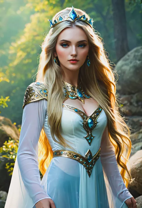 Blonde with long hair, The Great Priestess in full size 