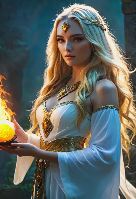 blonde with long hair, great priestess