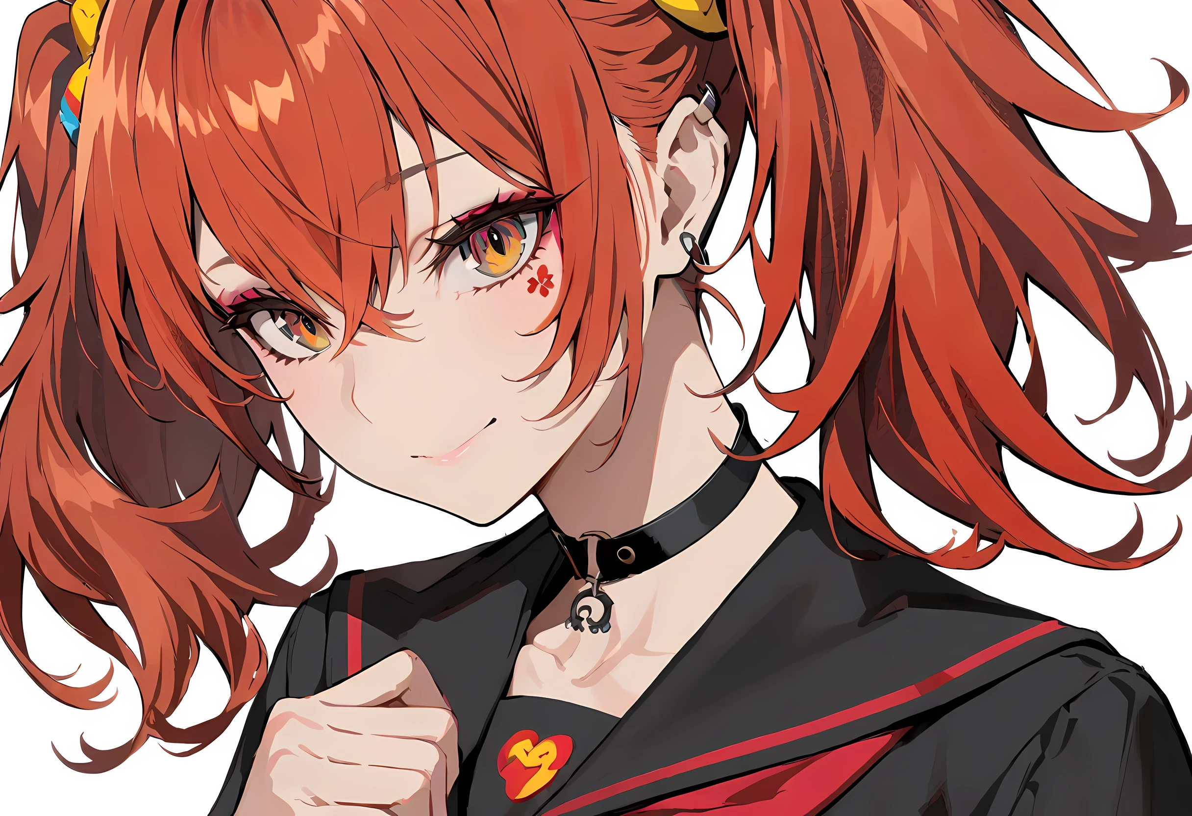 Anime girl with red hair and a black top and red collar - SeaArt AI