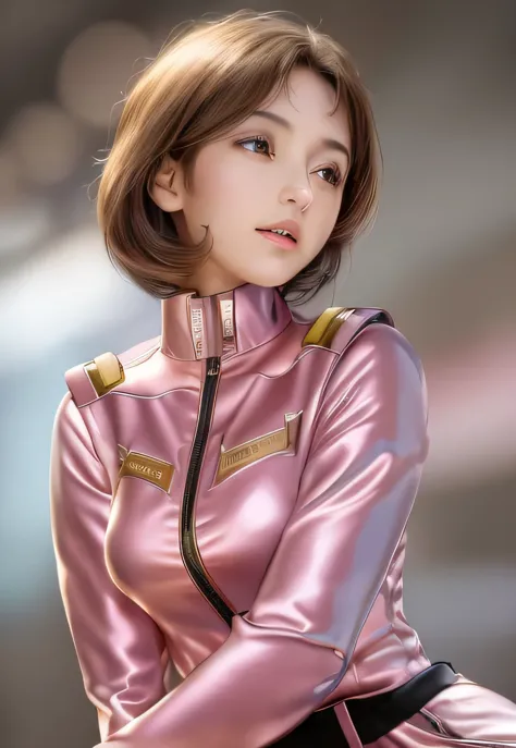 (High quality live action photos), (realization), masterpiece, shiny brown hair, short hair, delicate and beautiful eyes, bronze...