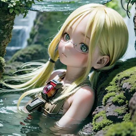 rico, made in abyss, black rim, nude, take a large open-air bath, masterpiece:1.2, super detailed, realistic:1.37, hdr, color gr...