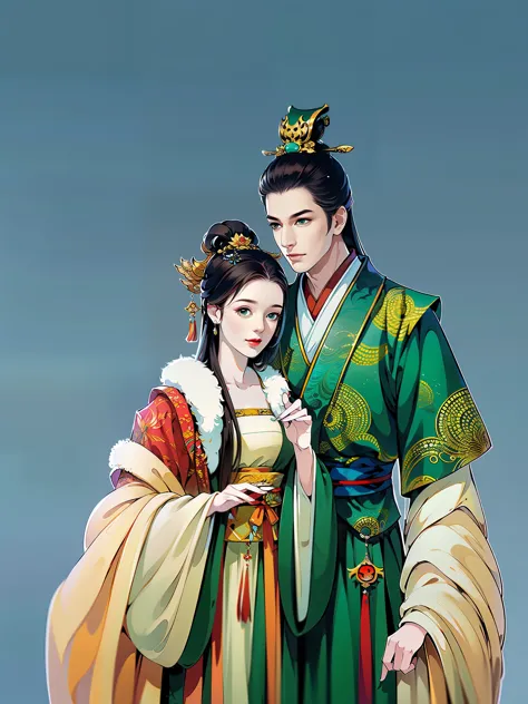 （masterpiece，super detailed，HD details，highly detailed art）1 male 1 female，couple, Half body，xianxia，green，elegant，Highly detail...