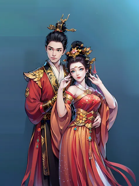 （masterpiece，super detailed，HD details，highly detailed art）1 male 1 female，couple, Half body，xianxia，Dancyan，elegant，Highly deta...