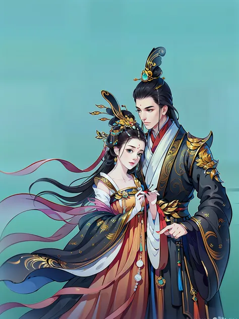 （masterpiece，super detailed，HD details，highly detailed art）1 male 1 female，couple, Half body，xianxia、，elegant，Highly detailed ch...