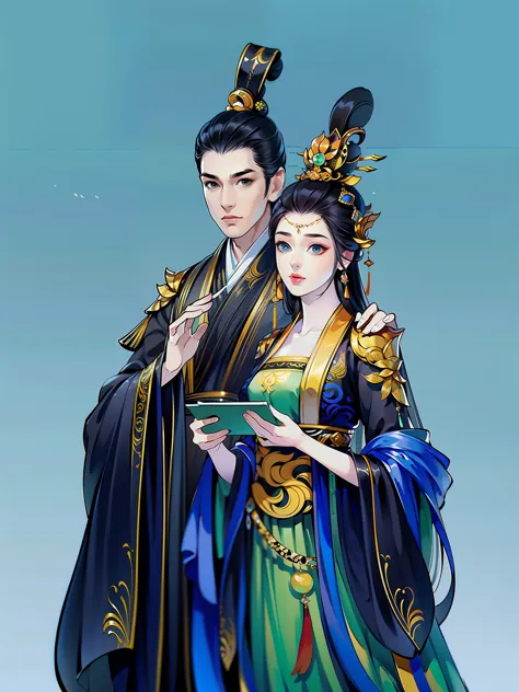（masterpiece，super detailed，HD details，highly detailed art）1 male 1 female, Half body，xianxia，elegant，Highly detailed character ...
