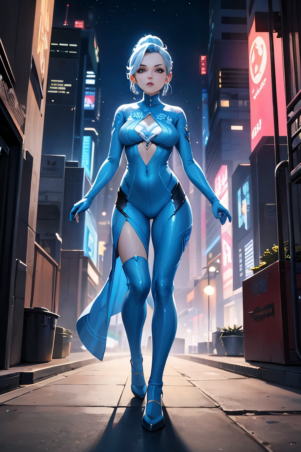 belle jeune fille asari dans une ville de science-fiction, Image du corps entier