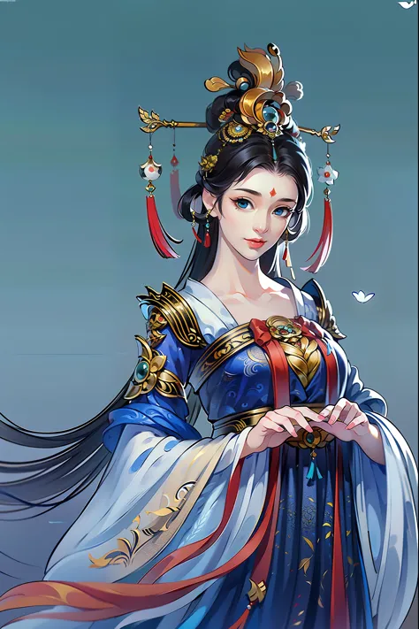 （masterpiece，super detailed，HD details，highly detailed art）1 girl，Half body，xianxia，blue，elegant，Highly detailed character desig...