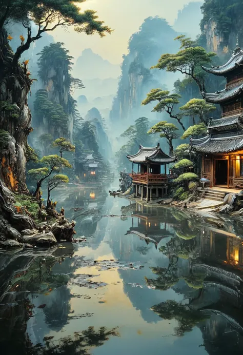 reflection art, by kuang hong, (best quality, masterpiece, perfect composition, very aesthetic, ultra-detailed, intricate detail...