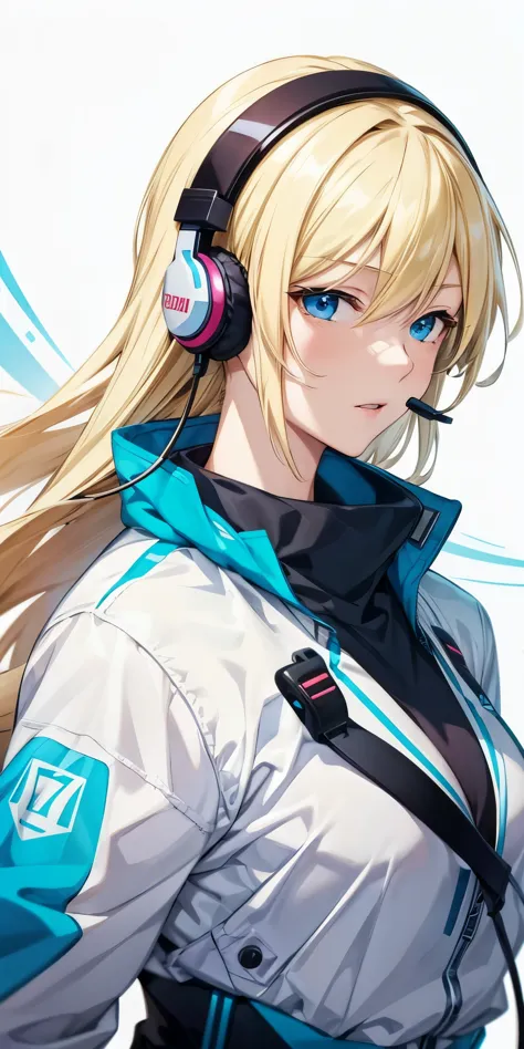 Generate cool wallpaper for mobile screen with blonde anime girl wearing headset