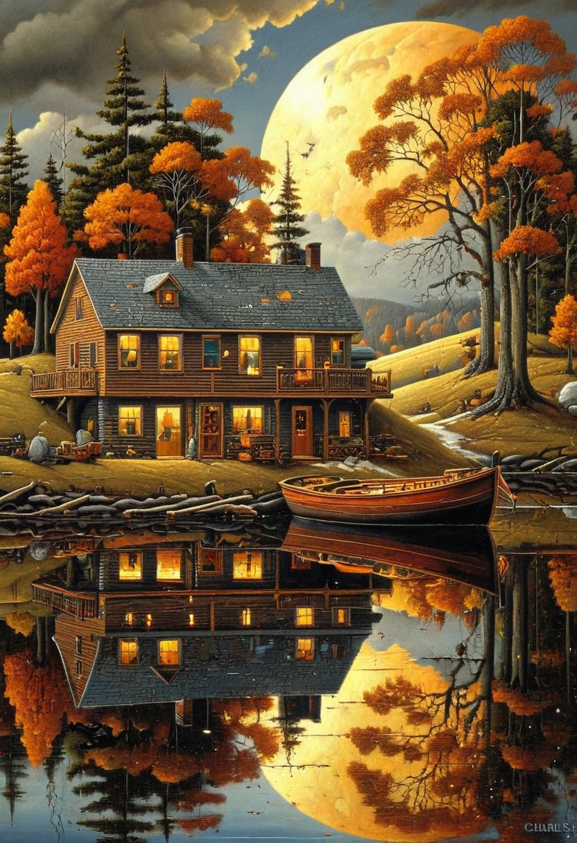 Reflection art, by Charles Wysocki, (best quality, masterpiece, perfect composition, very aesthetic, ultra-detailed, intricate details:1.3)