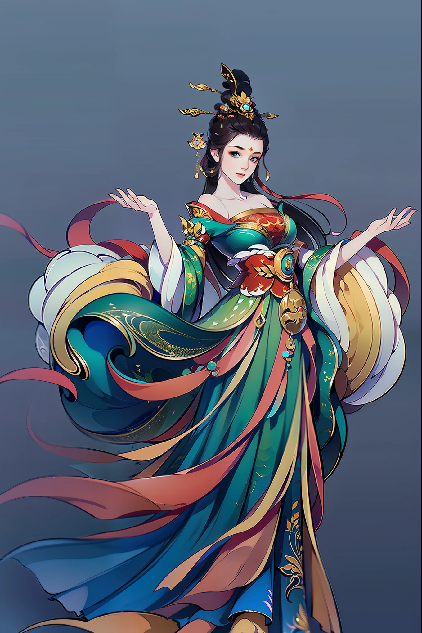 （傑作，超詳細，高清详情，高度細緻的藝術）1 名女孩，半身，xianxia，華麗的舞蹈服裝，優雅的，優雅的，來自東亞的高度細緻的角色設計，遊戲角色服裝設計，简单的，超高解析度, 銳利的焦點, 史詩般的作品, 傑作, (非常详细的 CG 统一 8k 壁纸)，漂亮的臉，漂亮的眼睛，高清详情