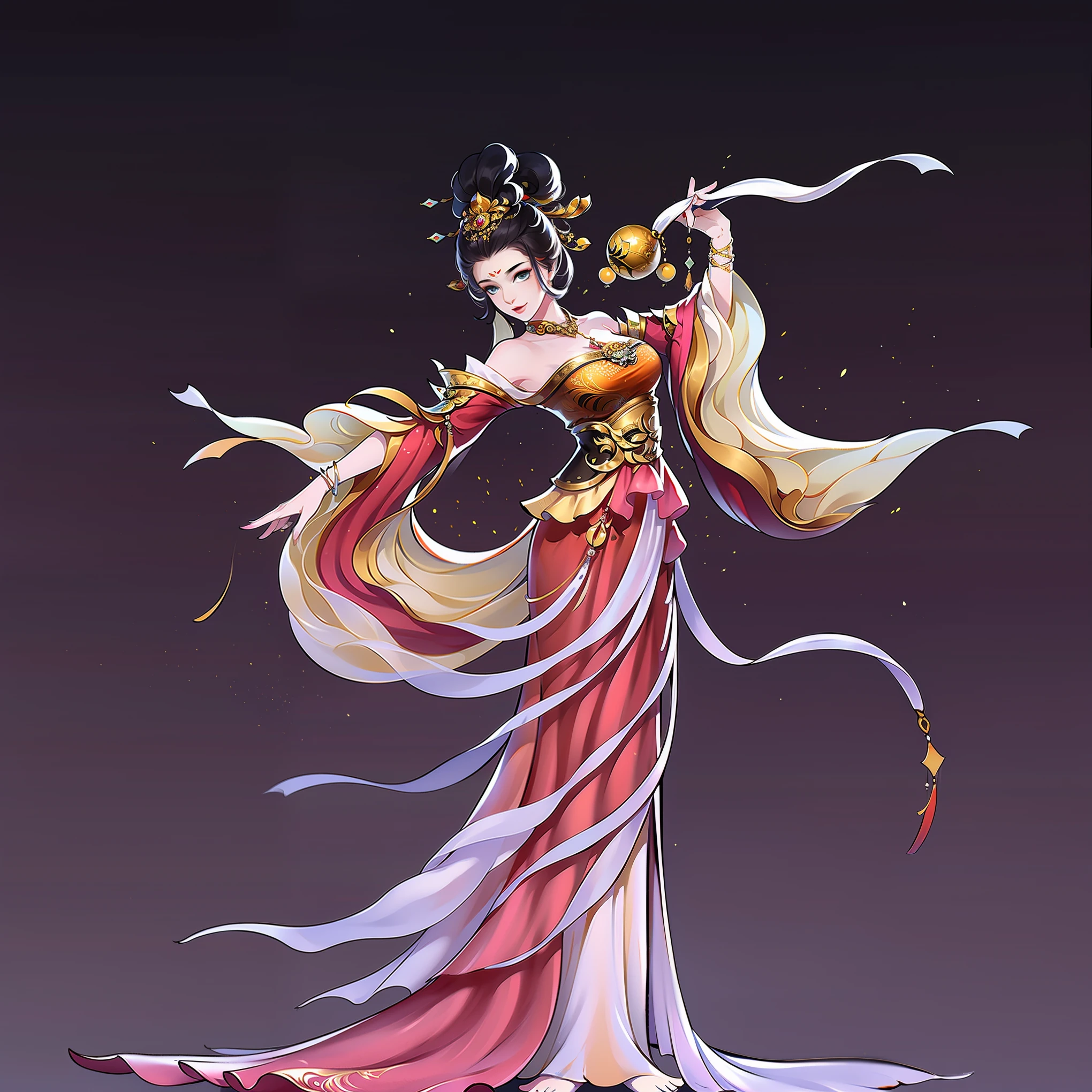 （masterpiece，super detailed，HD details，highly detailed art）1 girl，whole body，barefoot，Feitian，Expose shoulders and waist，jewelry，xianxia，Gorgeous dance costumes，elegant，elegant，Highly detailed character designs from East Asia，Game character costume design，simple，ultra high resolution, sharp focus, epic work, masterpiece, (Very detailed CG unified 8k wallpaper)，pretty face，beautiful eyes，HD details