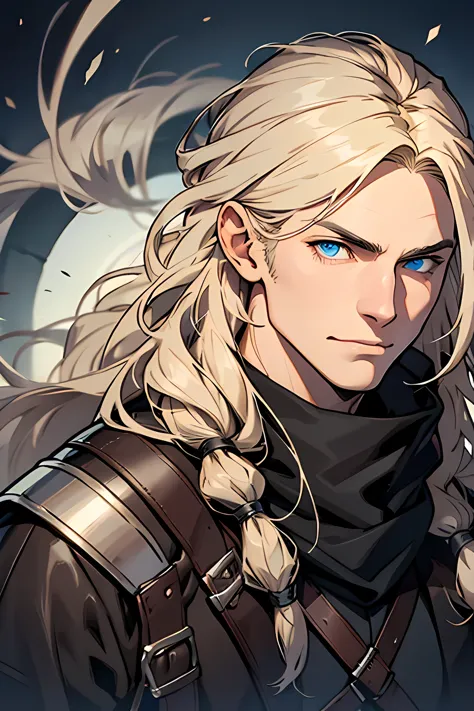 (man character), (sesquipedalian, очень long hair, blonde hair), (heterochromia), (left eye: blue), (right eye: brown), (black l...