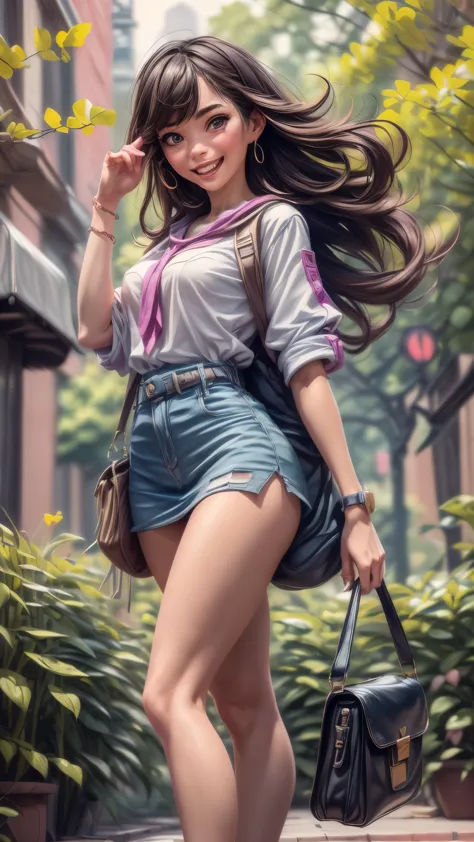 (best quality,4k,8k,highres,masterpiece:1.2),ultra-detailed, College Girl walking around college campus, strutting her stuff, Sm...