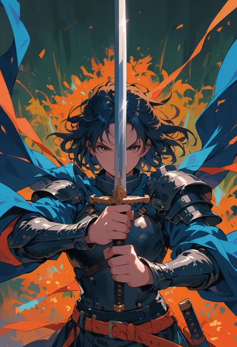 swordsman,1girl,armor,solo,weapon,holding sword with both hands,sword focus