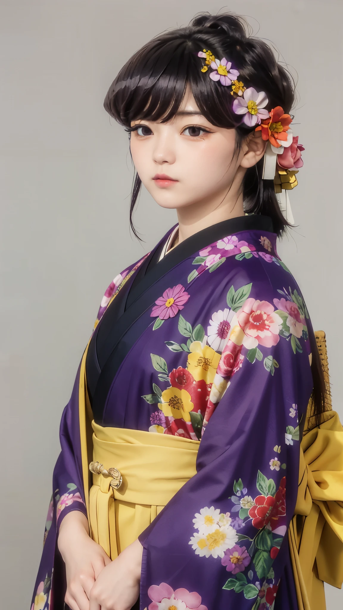 shokokomidef, purple hair, purple eyes, long hair,
yellow flower, hair flower, japanese clothes, kimono, sidelocks, 1girl, solo, hair ornament, portrait, flower, night, bangs, blue background, sky, expressionless, red kimono,
masterpiece, best quality,