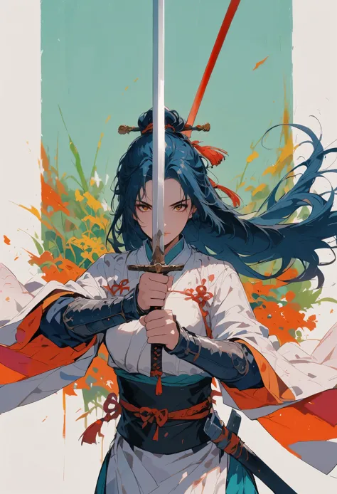 Chinese female swordsman，Sword in both hands