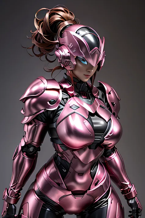 female robocop solo、armor that completely covers the whole body、very large armor、helmet covering the head、eyes hidden by thin st...