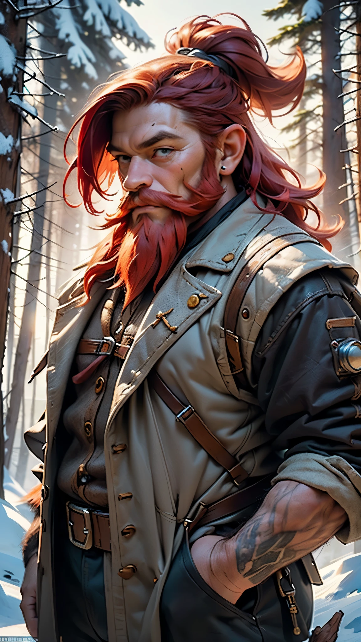 ((((1 dwarf,dwarf)))),(red beard:1.3,wide beard,chestnut beard,red hair:1.5),brown skin,strong dwarf,,fat, with compressed

((Steampunk dwarf)),medieval fantasy,clothes dirty with grease,a crazy look,flyweight arms,with pirate hat,

(dynamic pose:1.0),(centered,scale to fit dimensions,Rule of thirds),(cowboy shot:1.2),

((snowy pine forest)),winter,scenery:1.25,((intricate scenery)),((snow forest background)),

(Glossy winter ornaments),highres,sharp focus,(ultra detailed,extremely detailed),(photorealistic artwork:1.37),(extremely detailed CG unity 8k wallpaper),(((vibrant colors,vibrant theme))),(intricate),(masterpiece),(best quality),artistic photography,(photography taken by sldr),(intricate background),perfect rendered face,perfect face details,realistic face,photo realistic,((intricate detail)),(((realism))),
