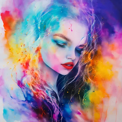 woman with agnes cecile, glowing design, pastel colors, ink drops, autumn lights