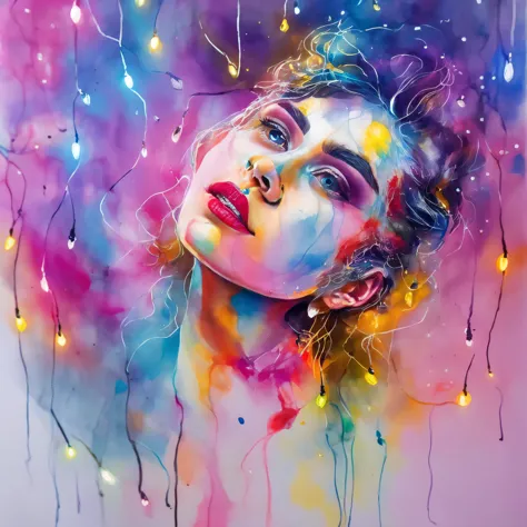 woman with agnes cecile, glowing design, pastel colors, ink drops, autumn lights