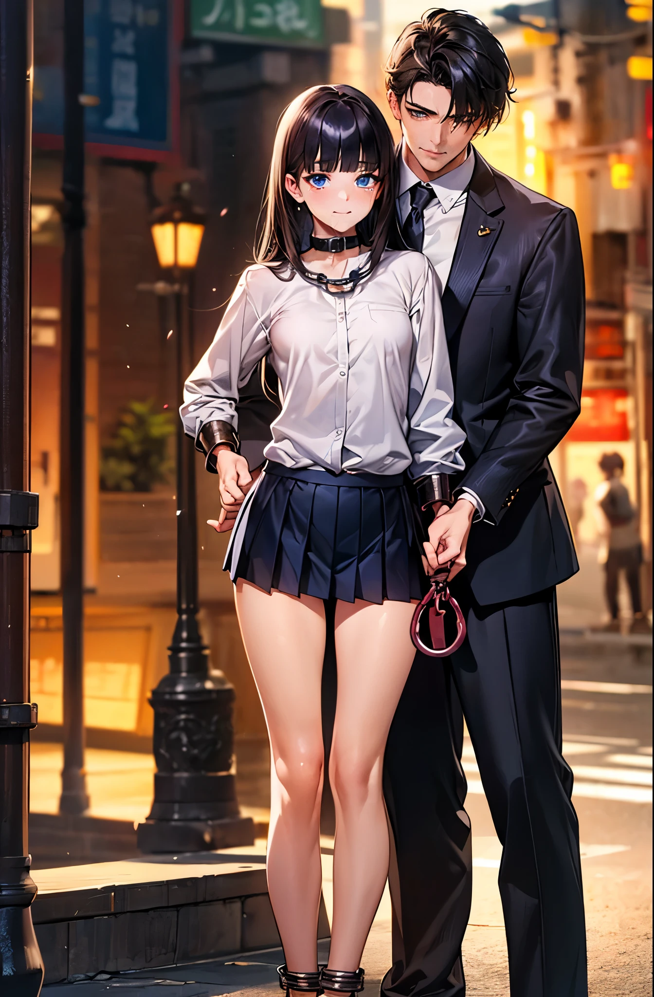 Anime couple posing on a city street corner in a city - SeaArt AI