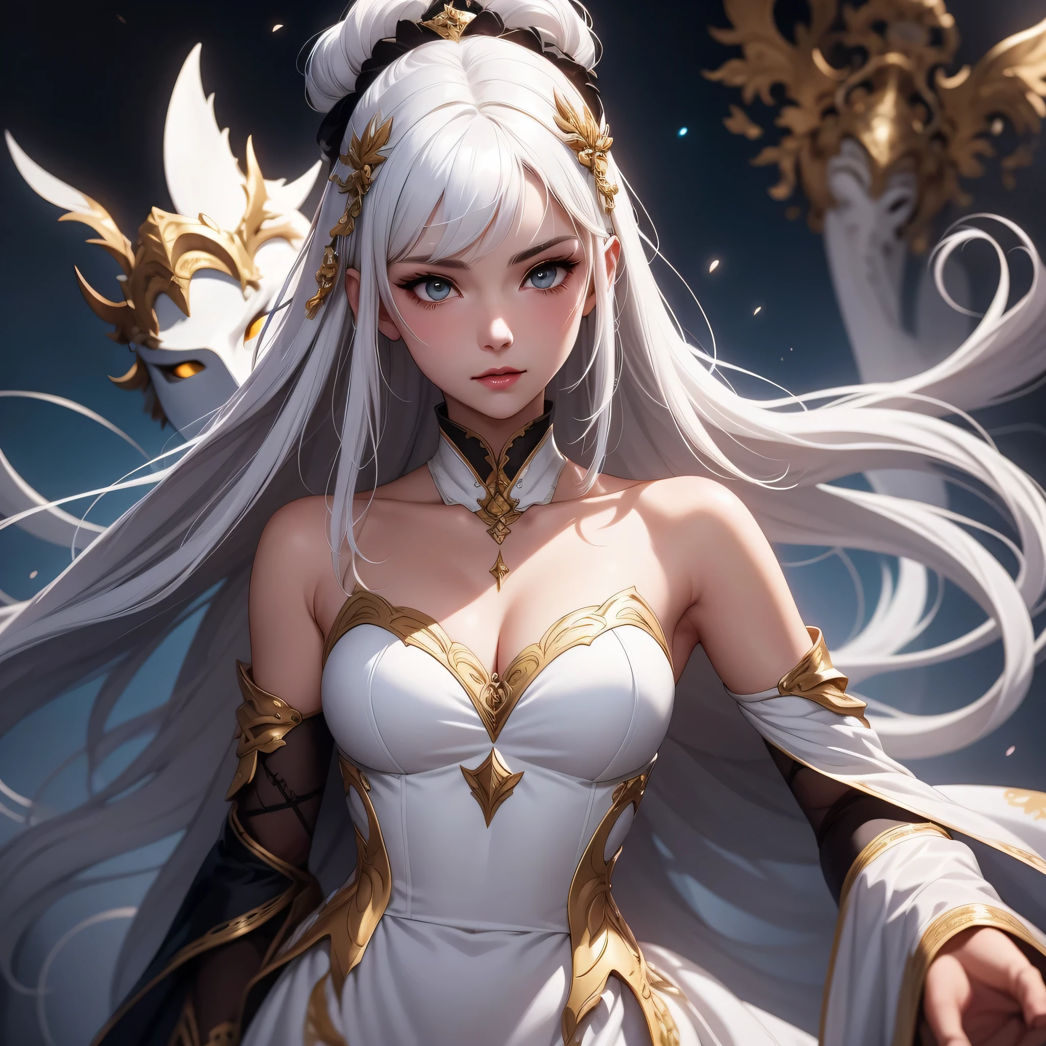 a close up of a woman with white hair and a white mask, beautiful character painting, guweiz, artwork in the style of guweiz, white haired deity, by Yang J, epic exquisite character art, stunning character art, by Fan Qi, by Wuzhun Shifan, guweiz on pixiv artstation