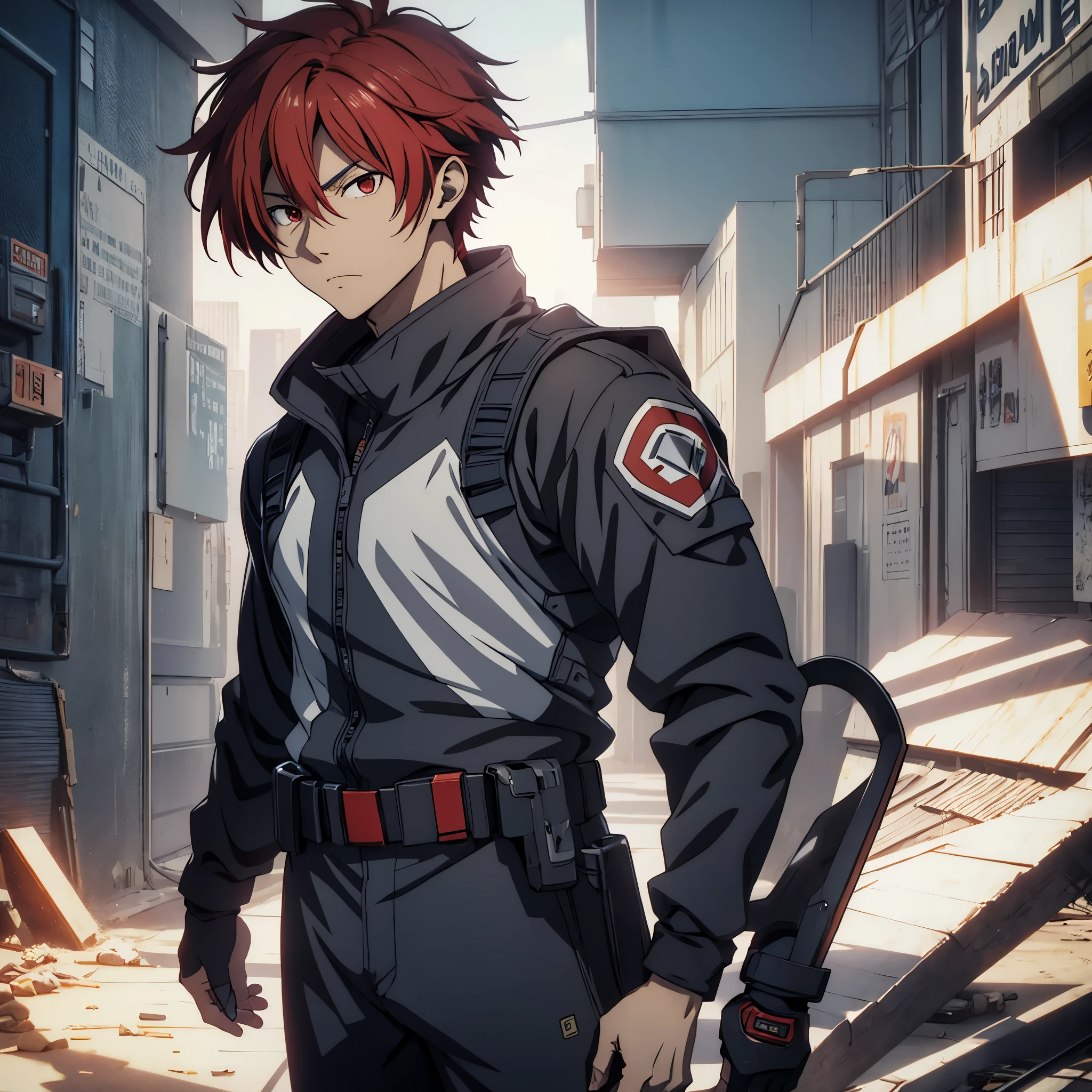 
1 male, solo, red hair , 17 years old, anime character wearing combat suit, kaworu nagisa, anime handsome man, male anime character, tall anime guy with red eyes, hajime yatate, anime, fubuki, action anime pose, yukito kishiro, young anime man, official art, makoto kano, male anime style, masterpiece, rtx, ray tracing, highly detailed, best quality, official art