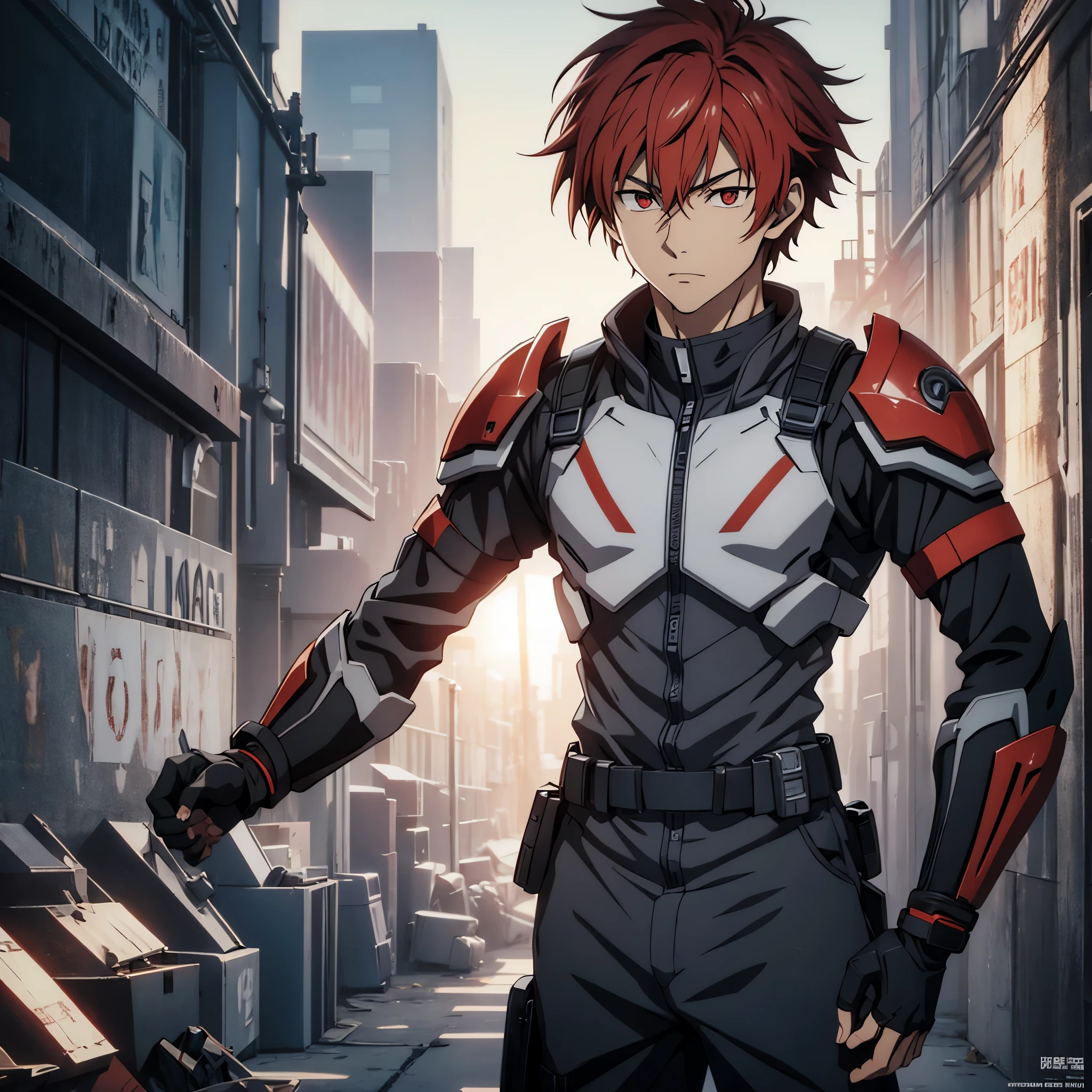 Anime character in a futuristic suit standing in a city - SeaArt AI