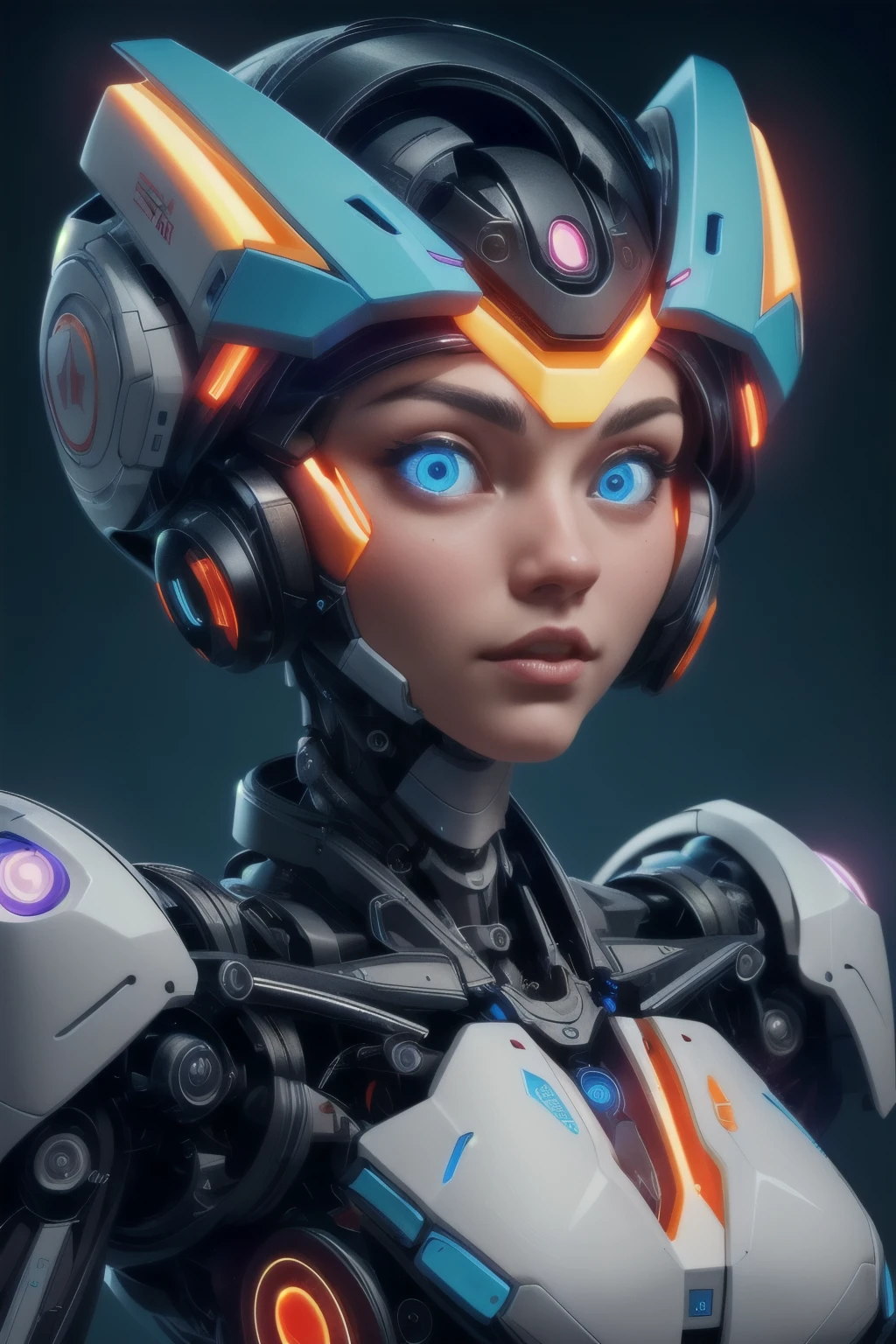 Un portrait frontal futuriste d&#39;un cyborg féminin humanoïde très complexe. Le corps du robot est fait de nombreuses pièces métalliques montrant des signes d'usure et d'utilisation., et sa structure interne est clairement visible, y compris les circuits imprimés et les éléments électroluminescents. Le robot a des traits doux avec des traits féminins, y compris les cheveux longs et les seins. La tête et le cou du robot sont structurellement complexes, avec de nombreux points et lignes de connexion, suggérant sa construction précise et sa polyvalence possible. Concepts de vie high-tech et futuristes, beauté froide et mécanique, Bioluminescence, la fibre optique, Chefs-d&#39;œuvre, Rendu d&#39;octane, moteur irréel ral-watrho