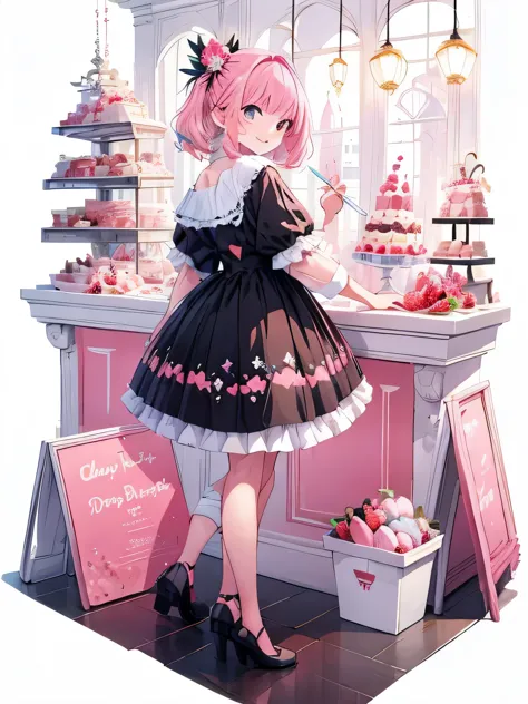 (((masterpiece))),highest quality, [(white background:1.5)::5], (isometric:1.1), Beautifully detailed fashion magazine style, Pink hair girl wearing pastel decora fashion, intricate illustrations, ice cream, sweets, shimmer, iridescent, particles of light,...