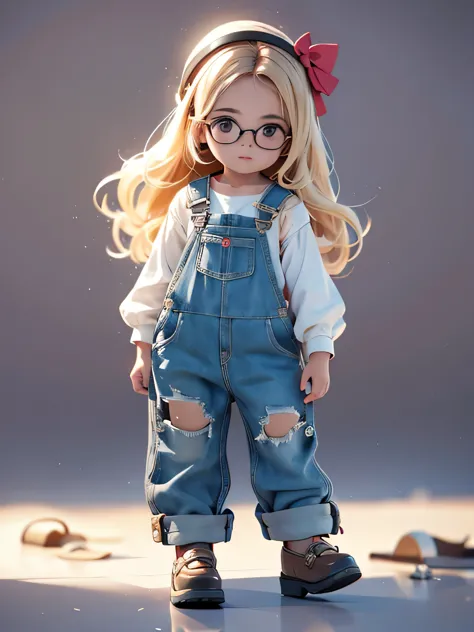 ana sofia with glasses and straight blonde hair and overalls